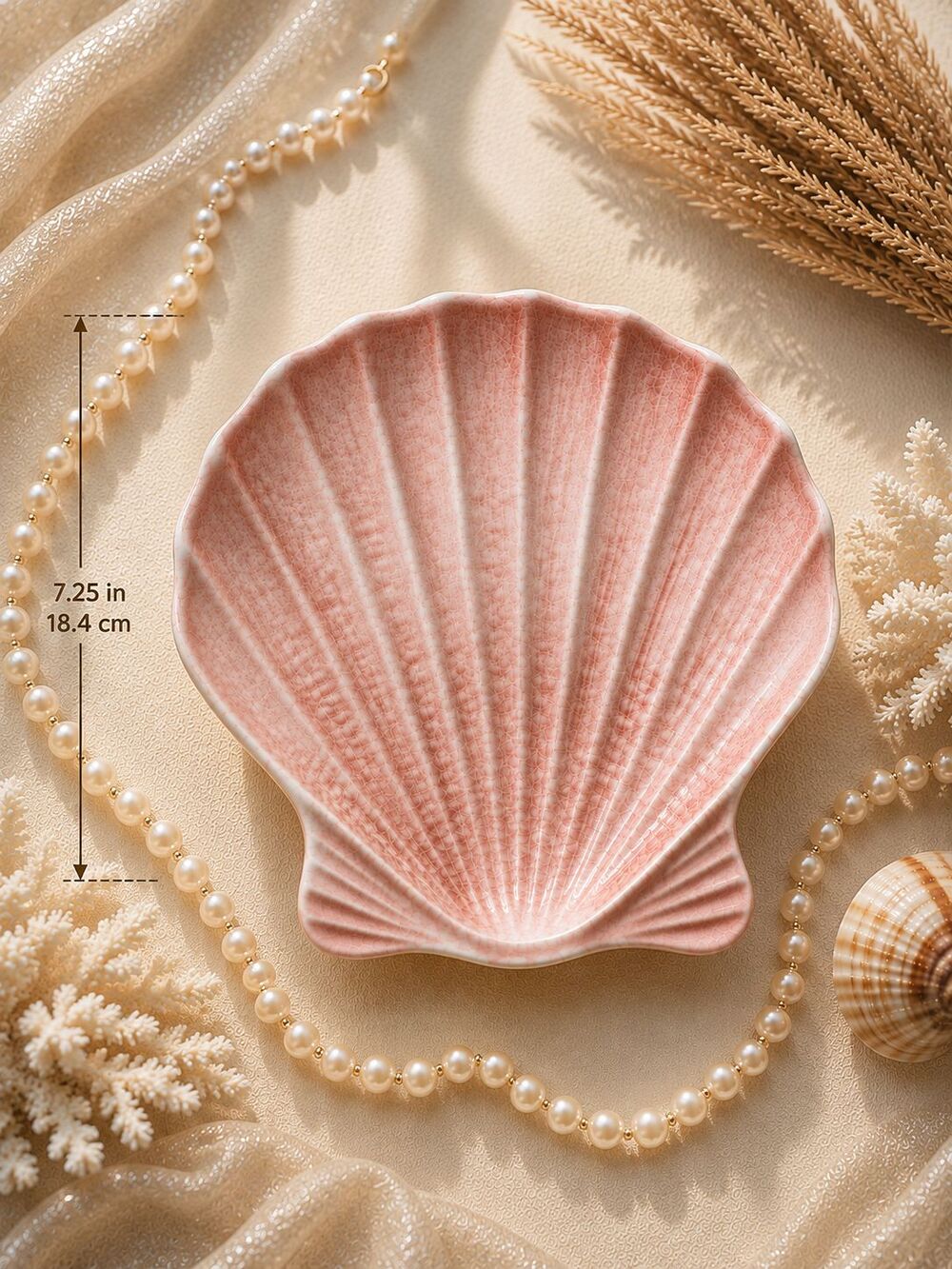 American Atelier By The Sea Pink Scallop Shell Dish 5256 Ironstone Coastal 9"